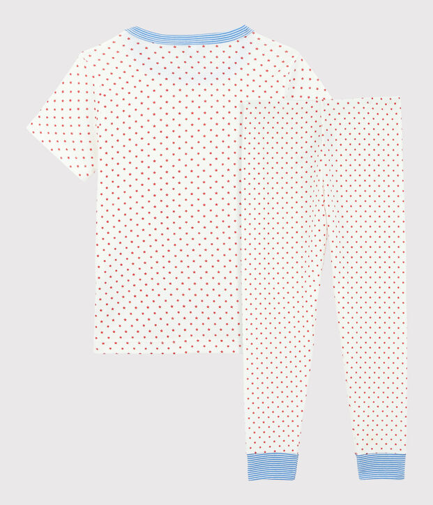 Pyjama manches courtes &eacute;toiles rouges petit gar&ccedil;on en coton biologique blanc/rouge