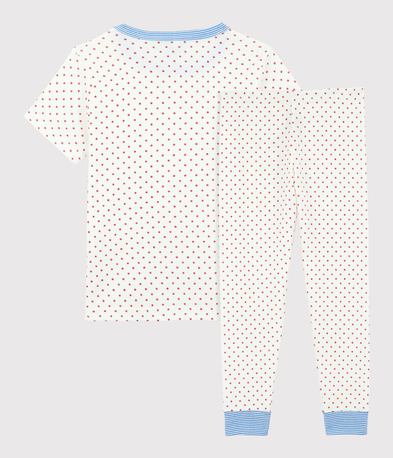 Pyjama manches courtes &eacute;toiles rouges petit gar&ccedil;on en coton biologique blanc MARSHMALLOW/rouge PEPS