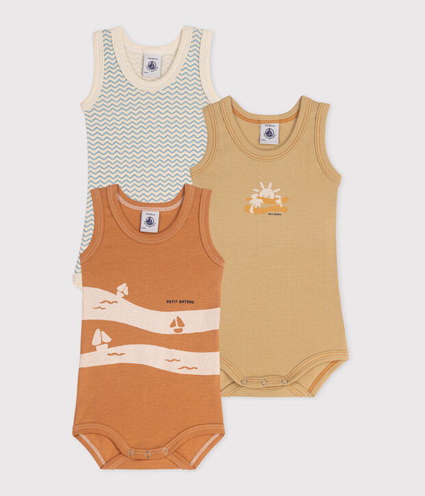Lot de 3 bodies sans manches en coton b&eacute;b&eacute; multicouleur
