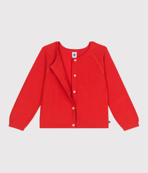 Cardigan enfant en coton point fantaisie rouge