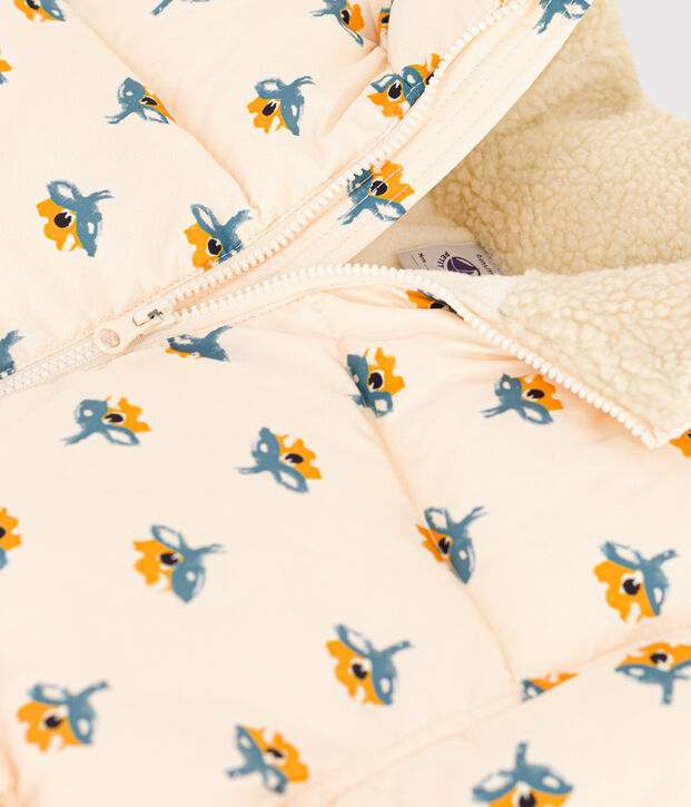 Doudoune avec capuche r&eacute;tractable enfant fille &eacute;cru/multicouleur