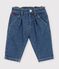 Pantalon b&eacute;b&eacute; en denim uni et broderie c&oelig;ur bleu