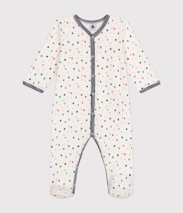 Pyjama en velours b&eacute;b&eacute; blanc/multicouleur
