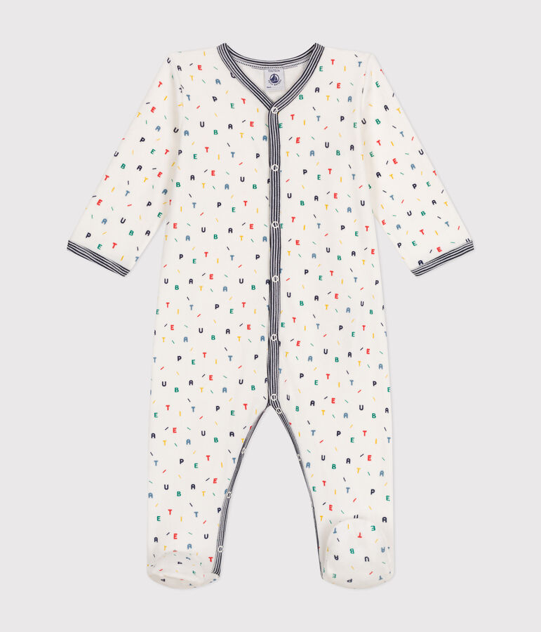Pyjama en velours b&eacute;b&eacute; blanc/multicouleur
