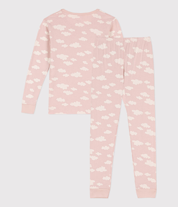 Pyjama ajust&eacute; en coton petite fille rose/blanc