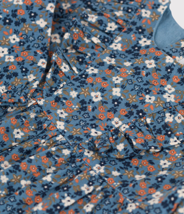 Robe manches longues b&eacute;b&eacute; en gaze de coton imprim&eacute;e bleu/multicouleur