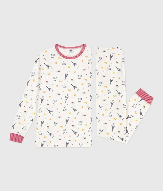 Pyjama enfant en coton imprim&eacute; Paris blanc/multicouleur