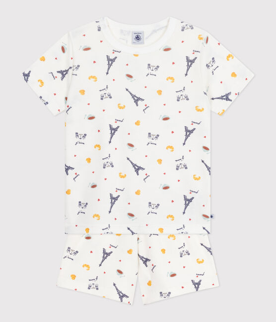 Pyjama short enfant en coton imprimé Paris blanc MARSHMALLOW/blanc MULTICO