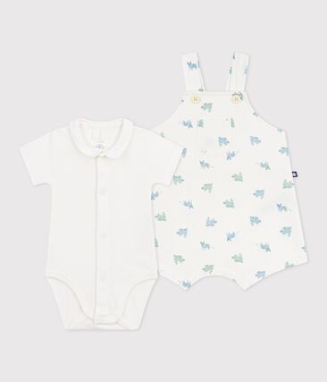 Ensemble salopette/body bébé en coton imprimé animaux