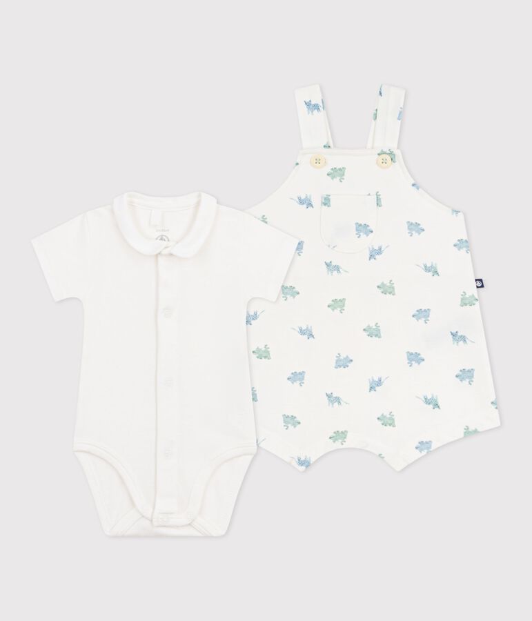 Ensemble salopette/body b&eacute;b&eacute; en coton imprim&eacute; animaux blanc MARSHMALLOW/blanc MULTICO