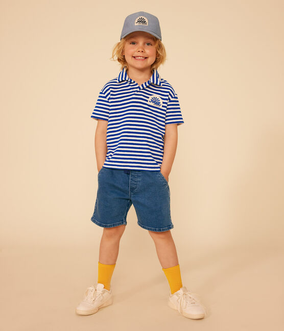 Polo manches courtes en bouclette éponge enfant garçon bleu SURF/ AVALANCHE