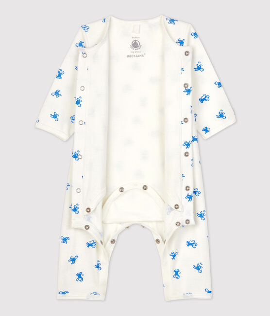 Bodyjama sans pieds  bébé en coton biologique blanc MARSHMALLOW/bleu BRASIER