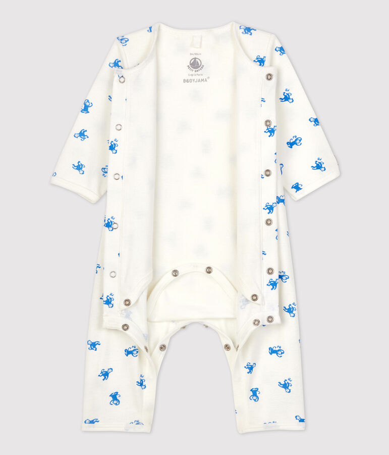 Bodyjama sans pieds  b&eacute;b&eacute; en coton biologique blanc/bleu