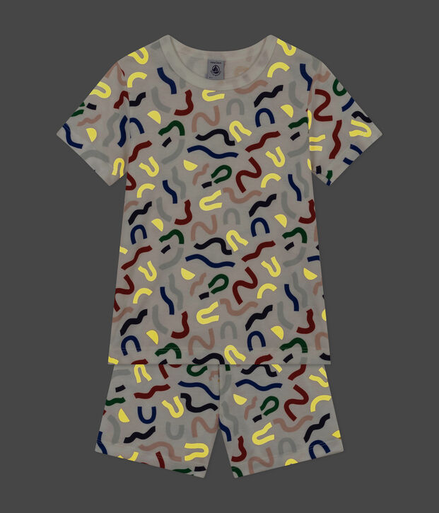Pyjama short imprim&eacute; phosphorescent en coton enfant blanc/multicouleur
