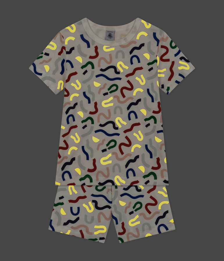 Pyjama short imprim&eacute; phosphorescent en coton enfant blanc MARSHMALLOW/blanc MULTICO
