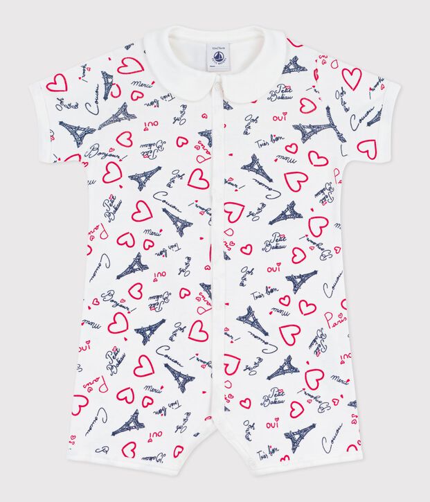 Combinaison courte b&eacute;b&eacute; en coton &agrave; col imprim&eacute; Paris blanc/multicouleur