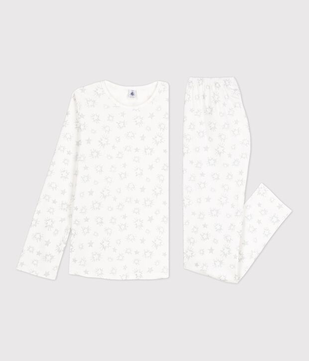 Pyjama imprim&eacute; &eacute;toiles fille en coton blanc/multicouleur