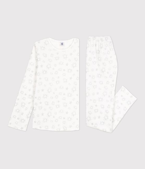 Pyjama imprimé étoiles fille en coton blanc MARSHMALLOW/blanc MULTICO