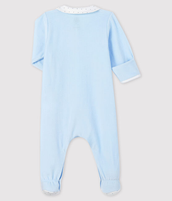 Dors-bien bleu à col bébé en velours de coton biologique bleu FRAICHEUR