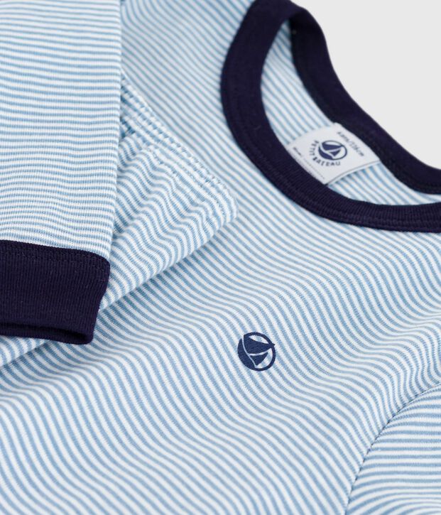 Pyjama enfant en coton &agrave; rayures bleu/blanc