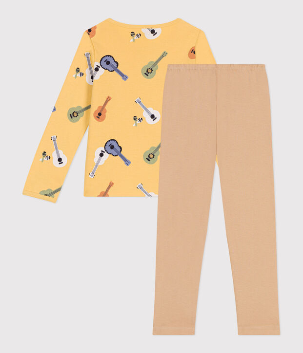 Pyjama enfant en coton manches longues beige/multicouleur
