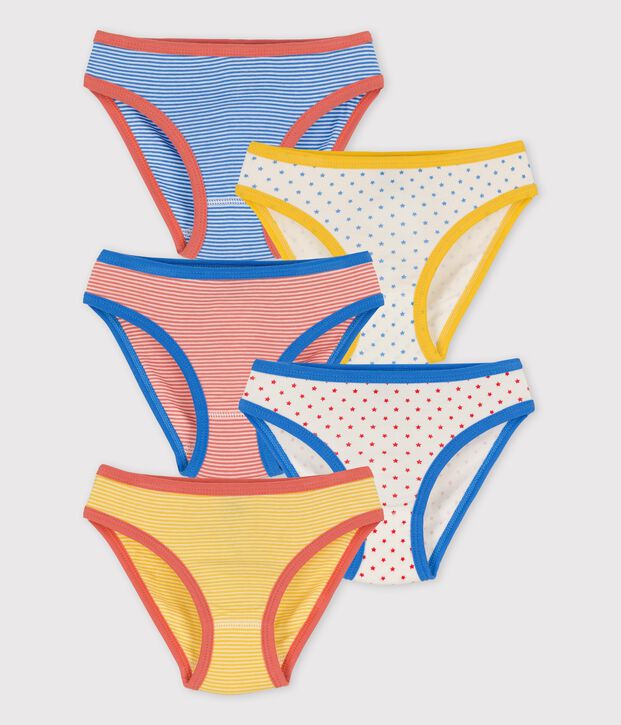 Lot de 5 culottes milleraies petite fille en coton biologique multicouleur