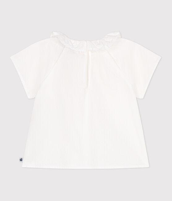 Blouse bébé manches courtes en seersucker rayée blanc ECUME