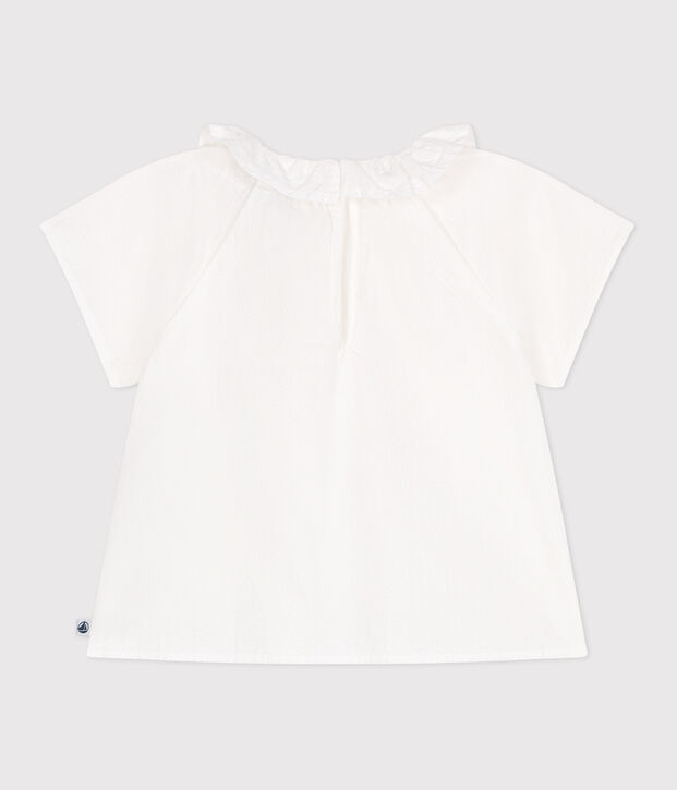 Blouse b&eacute;b&eacute; manches courtes en seersucker ray&eacute;e blanc