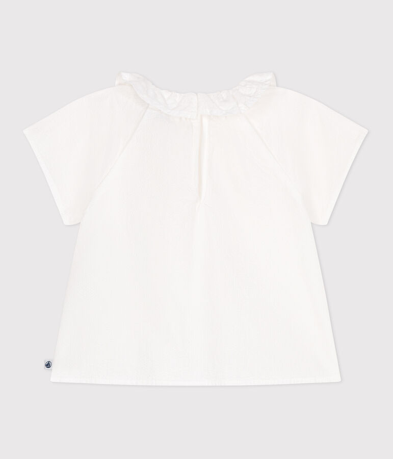Blouse b&eacute;b&eacute; manches courtes en seersucker ray&eacute;e blanc ECUME