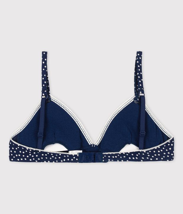 Soutien-gorge padd&eacute; pois fille en coton et &eacute;lasthanne bleu/blanc