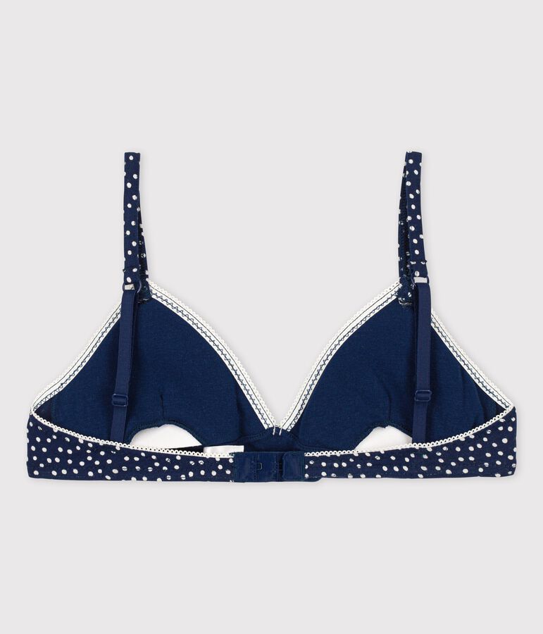 Soutien-gorge padd&eacute; pois fille en coton et &eacute;lasthanne bleu/blanc