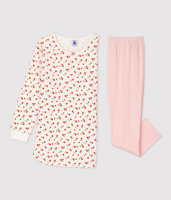 Chemise de nuit imprimé fleuri petite fille en coton blanc MARSHMALLOW/blanc MULTICO