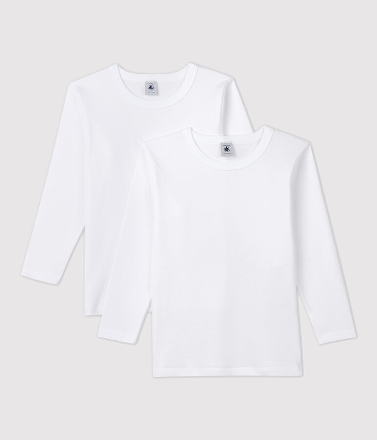 Lots de 2 tee-shirts manches longues blancs petit gar&ccedil;on variante 1