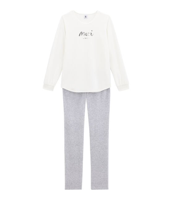 Pyjama fille blanc MARSHMALLOW/gris POUSSIERE