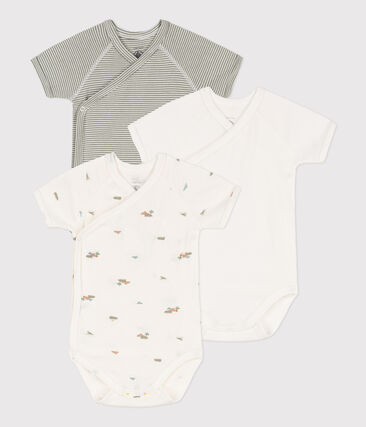 PETIT BATEAU - Lot de 3 bodies croisés manches courtes imprimés en coton