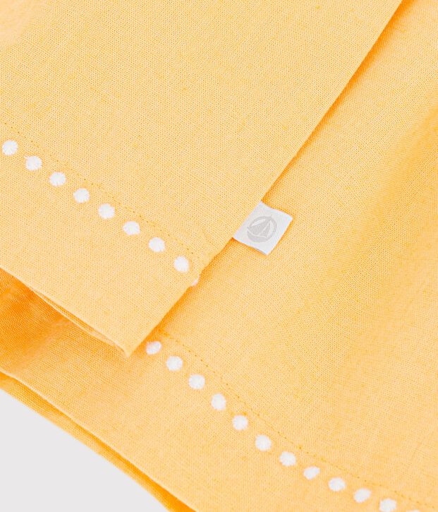 Robe b&eacute;b&eacute; en coton/lin manches courtes unie jaune