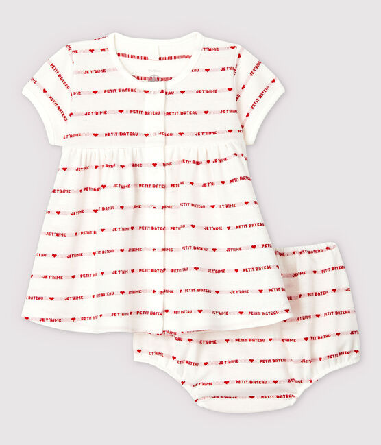 Robe Manches Courtes Avec Bloomer Bebe Fille En Jacquard En Coton Biologique Marshmallow Terkuit Petit Bateau