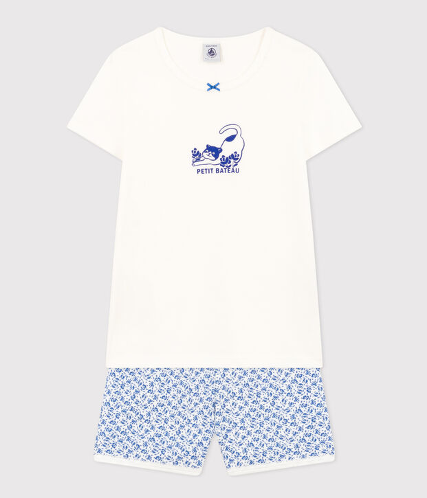 Pyjama short en coton enfant blanc/bleu
