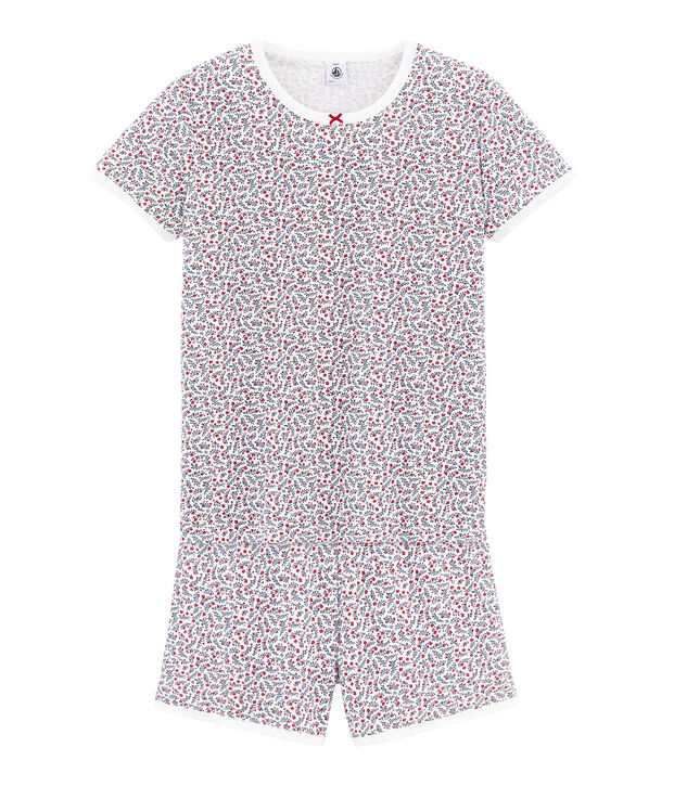 Pyjacourt fille en c&ocirc;te blanc/multicouleur