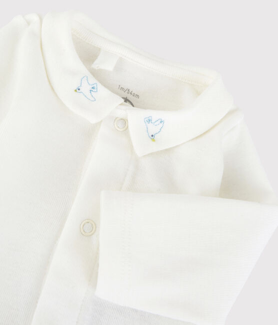 Body à col brodé bébé en coton biologique blanc MARSHMALLOW