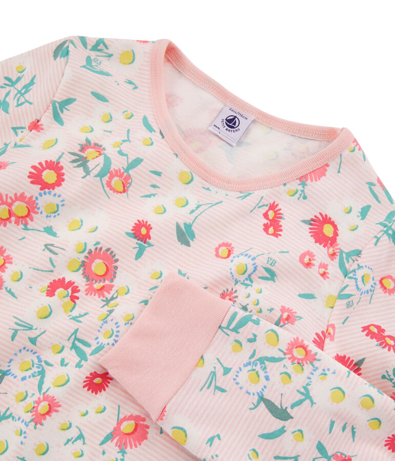 Pyjama petite fille en c&ocirc;te blanc/multicouleur