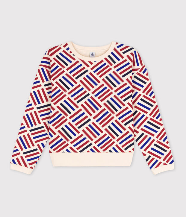Sweatshirt en coton Femme &eacute;cru/rouge/multicouleur