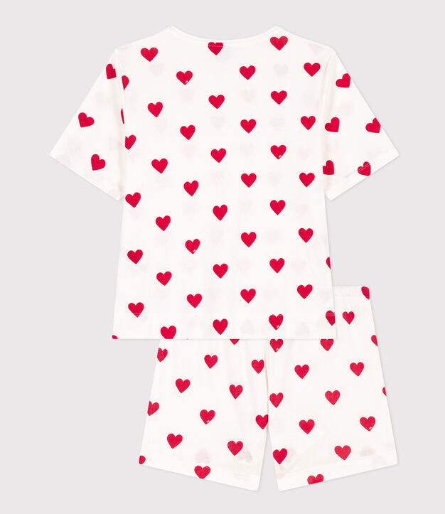 Pyjacourt c&oelig;ur en coton femme blanc/rouge