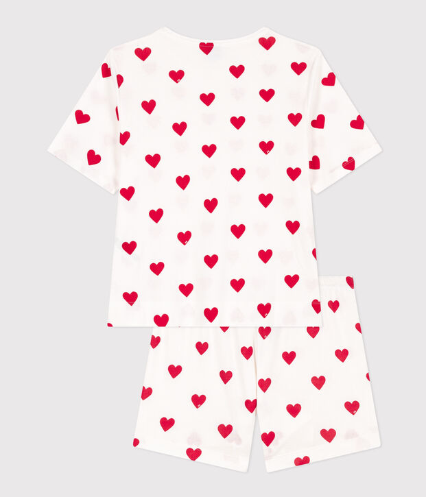 Pyjacourt c&oelig;ur en coton femme blanc/rouge