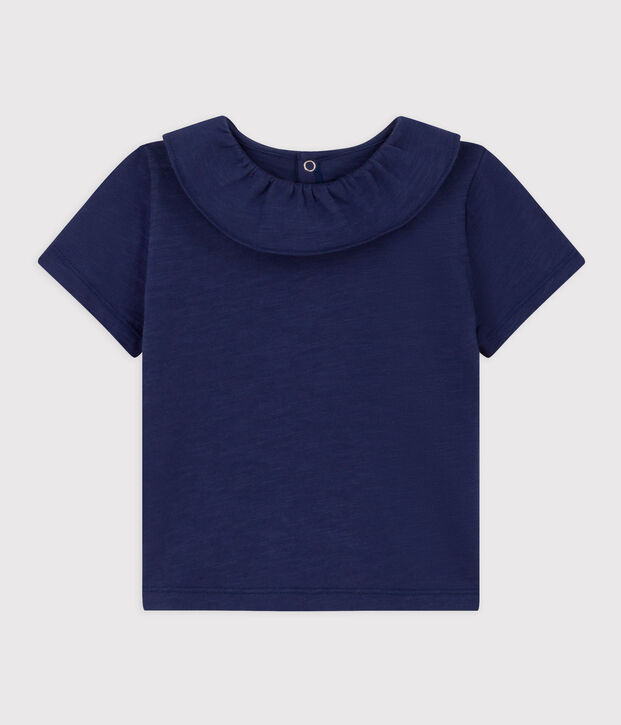 Blouse manches courtes b&eacute;b&eacute; en jersey flamm&eacute; bleu