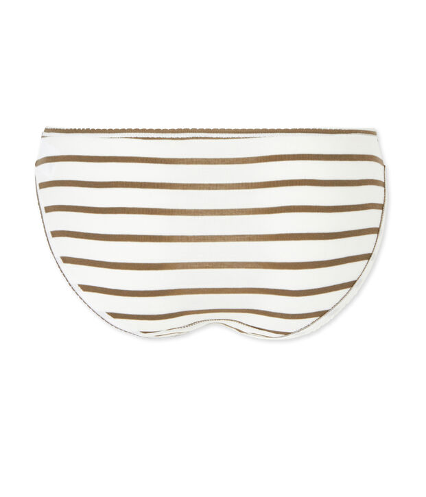 Culotte femme en coton &agrave; rayures blanc/marron