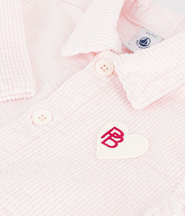 Combinaison longue b&eacute;b&eacute; en velours uni rose clair