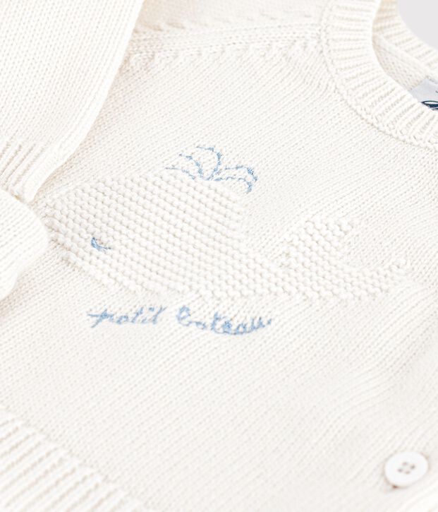 Ensemble 2 pi&egrave;ces b&eacute;b&eacute; en tricot laine et coton et motif baleine blanc