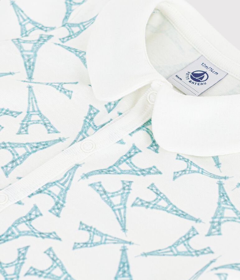 Combinaison courte b&eacute;b&eacute; en coton &agrave; col imprim&eacute; Tour Eiffel MARSHMALLOW/ MIMI