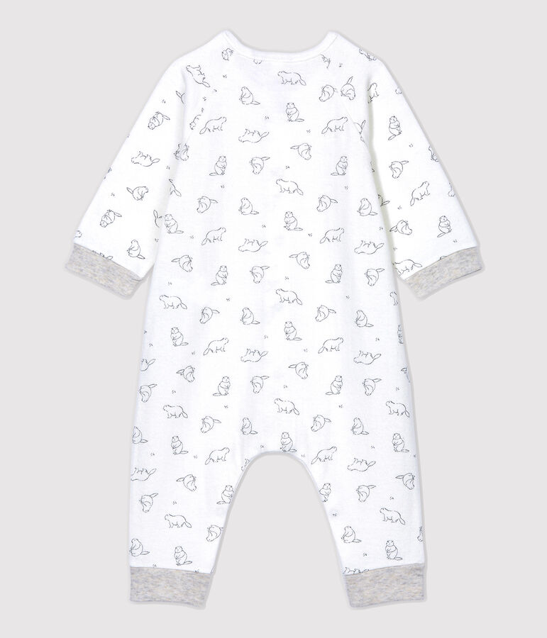 Combinaison longue imprim&eacute; marmottes b&eacute;b&eacute; en coton biologique blanc MARSHMALLOW/gris GRIS